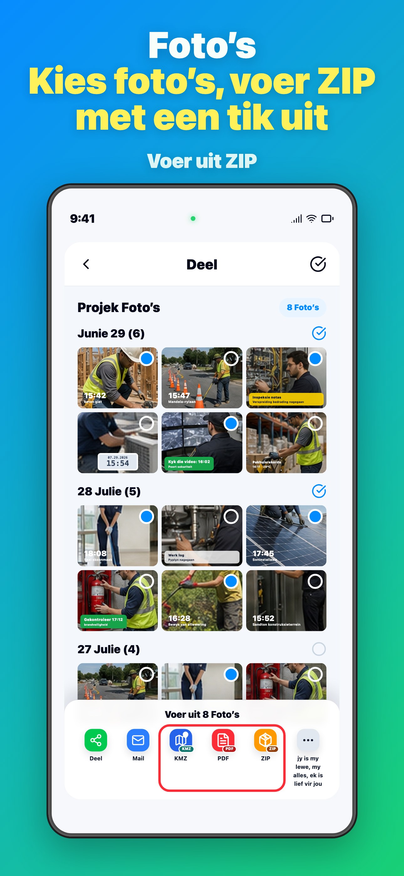 Select Photos Export ZIP in One Tap