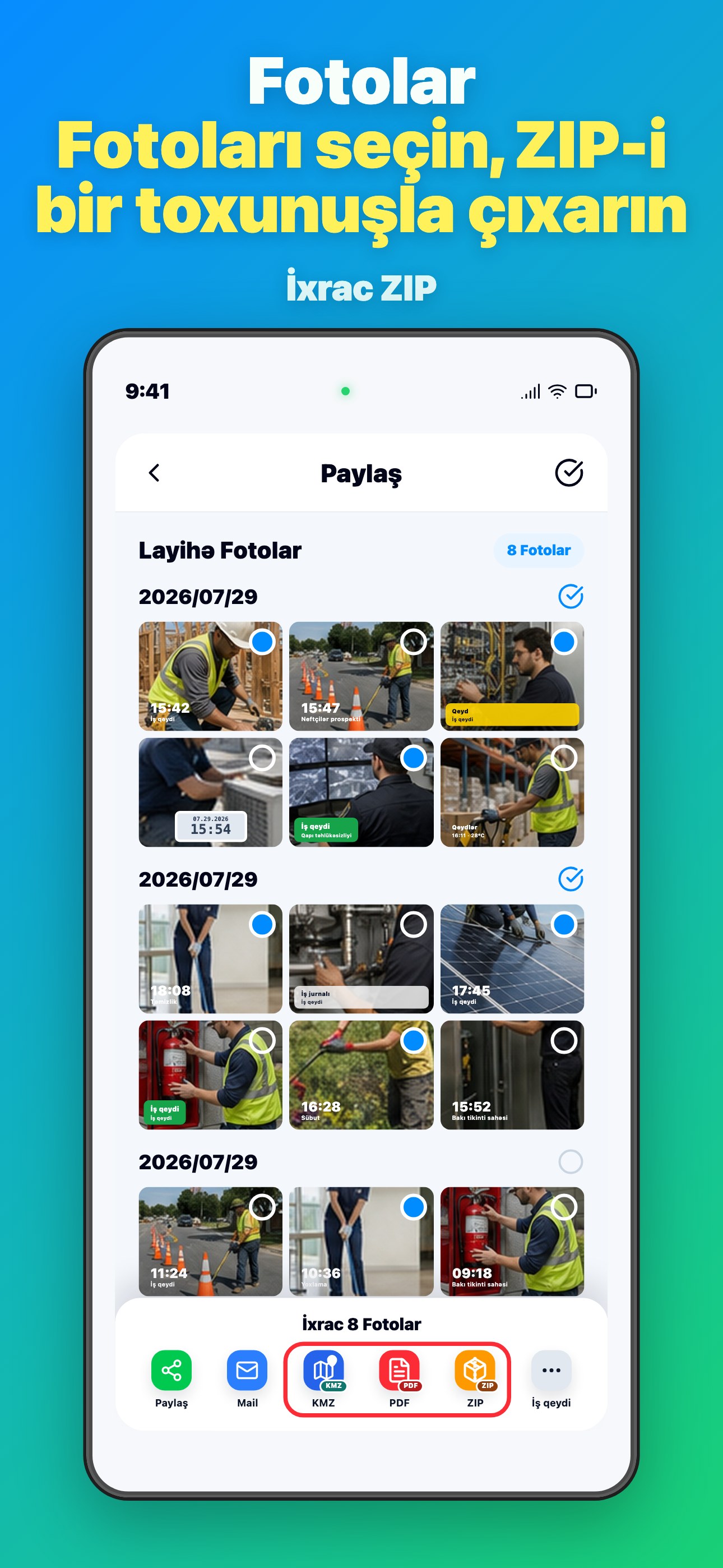 Select Photos Export ZIP in One Tap