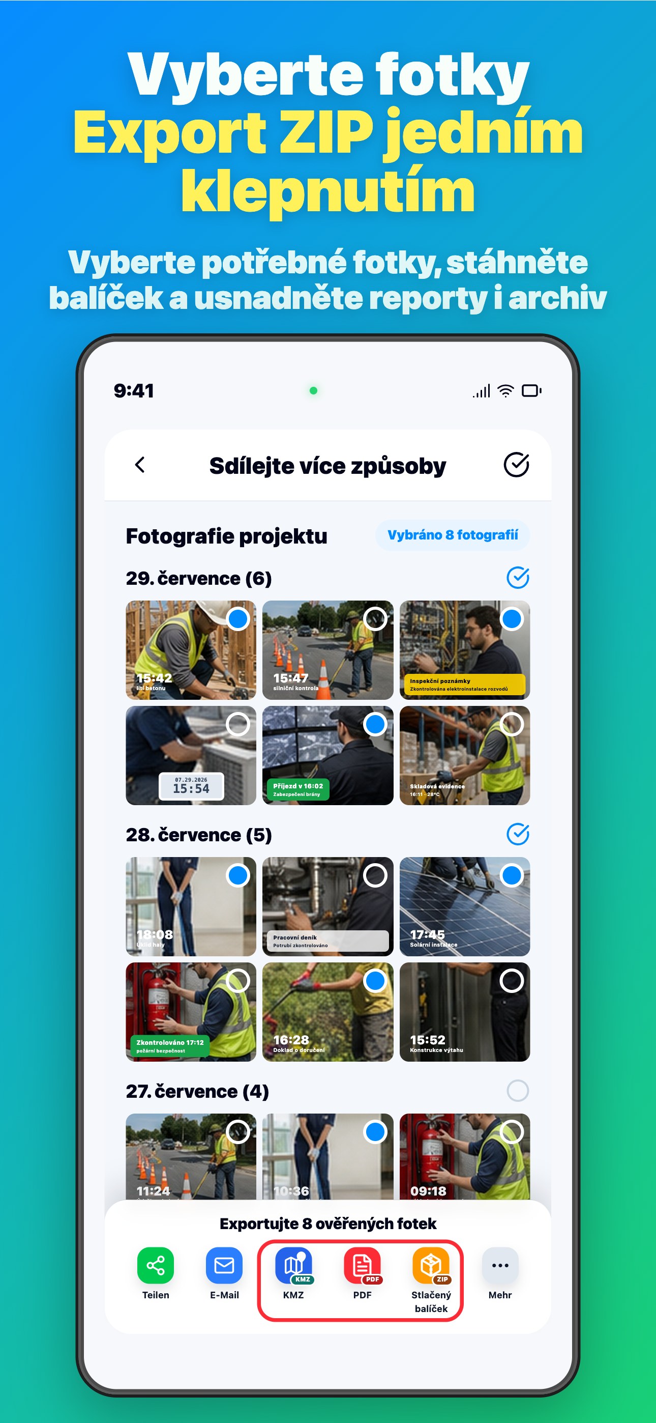 Vyberte fotky Export ZIP jedním klepnutím