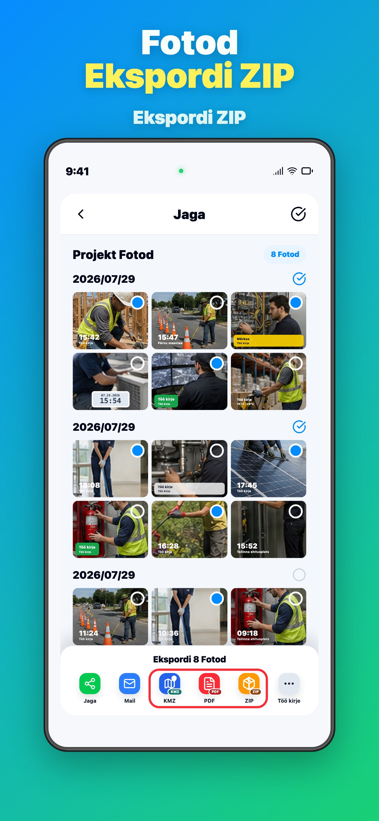 Select Photos Export ZIP in One Tap
