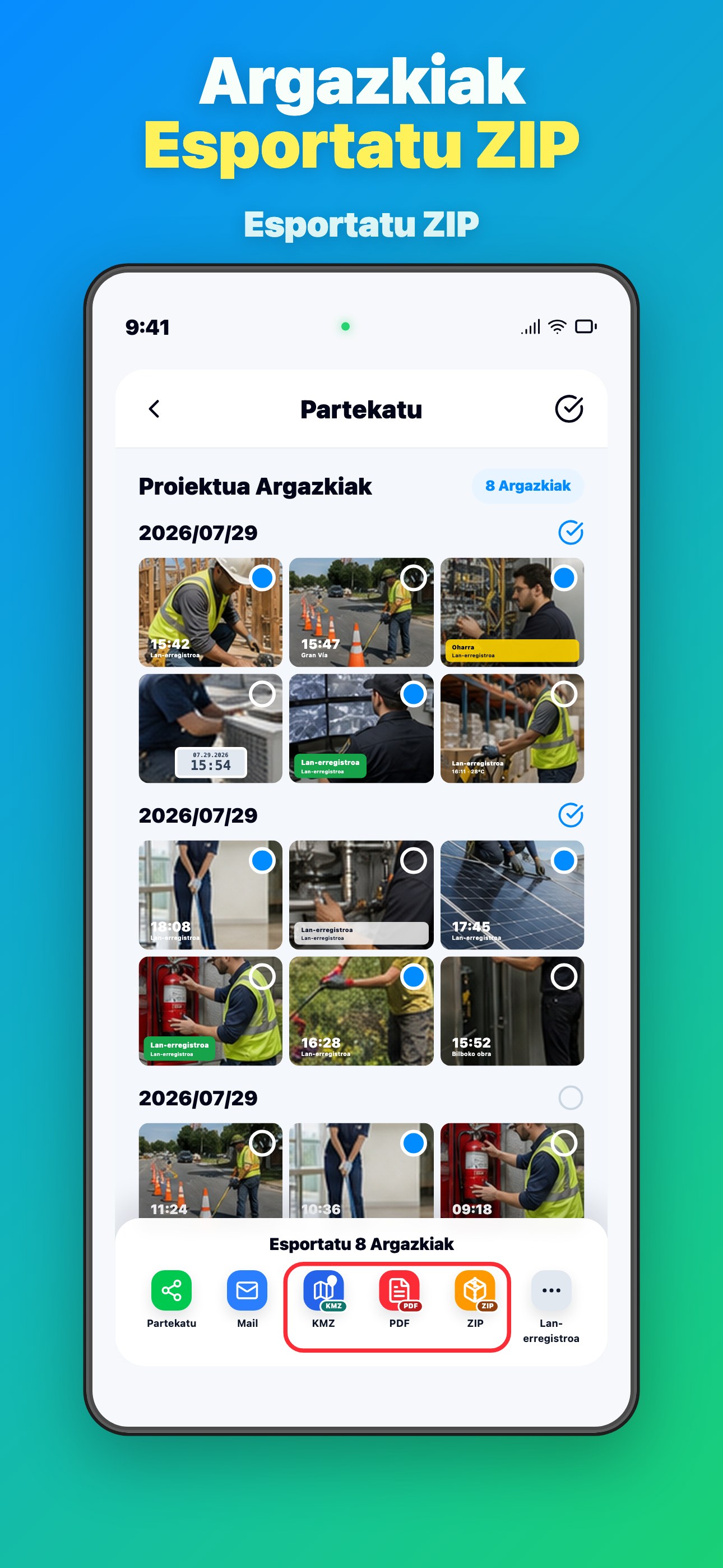 Select Photos Export ZIP in One Tap