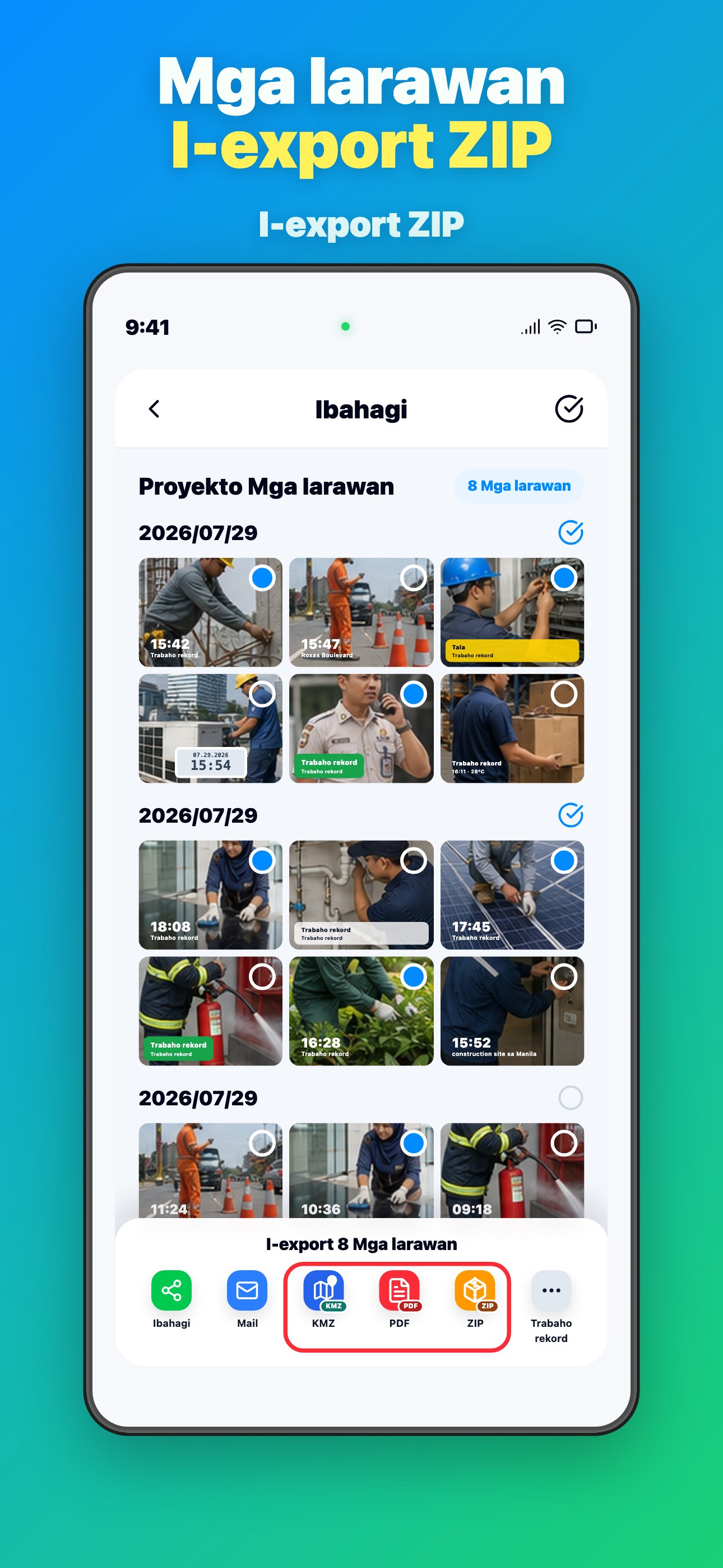 Select Photos Export ZIP in One Tap