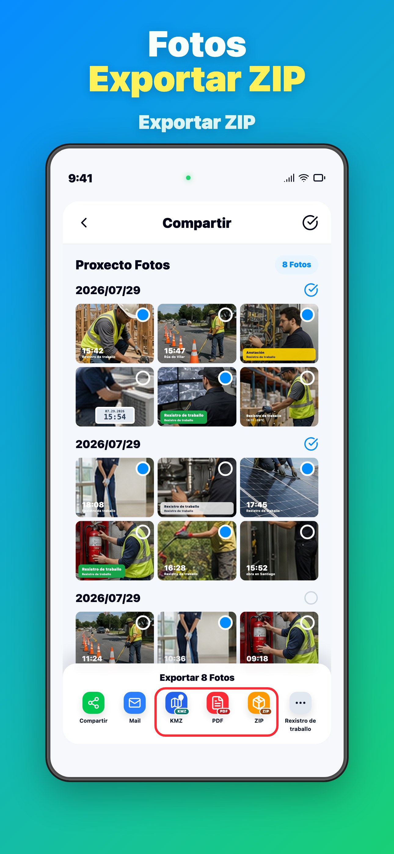 Select Photos Export ZIP in One Tap