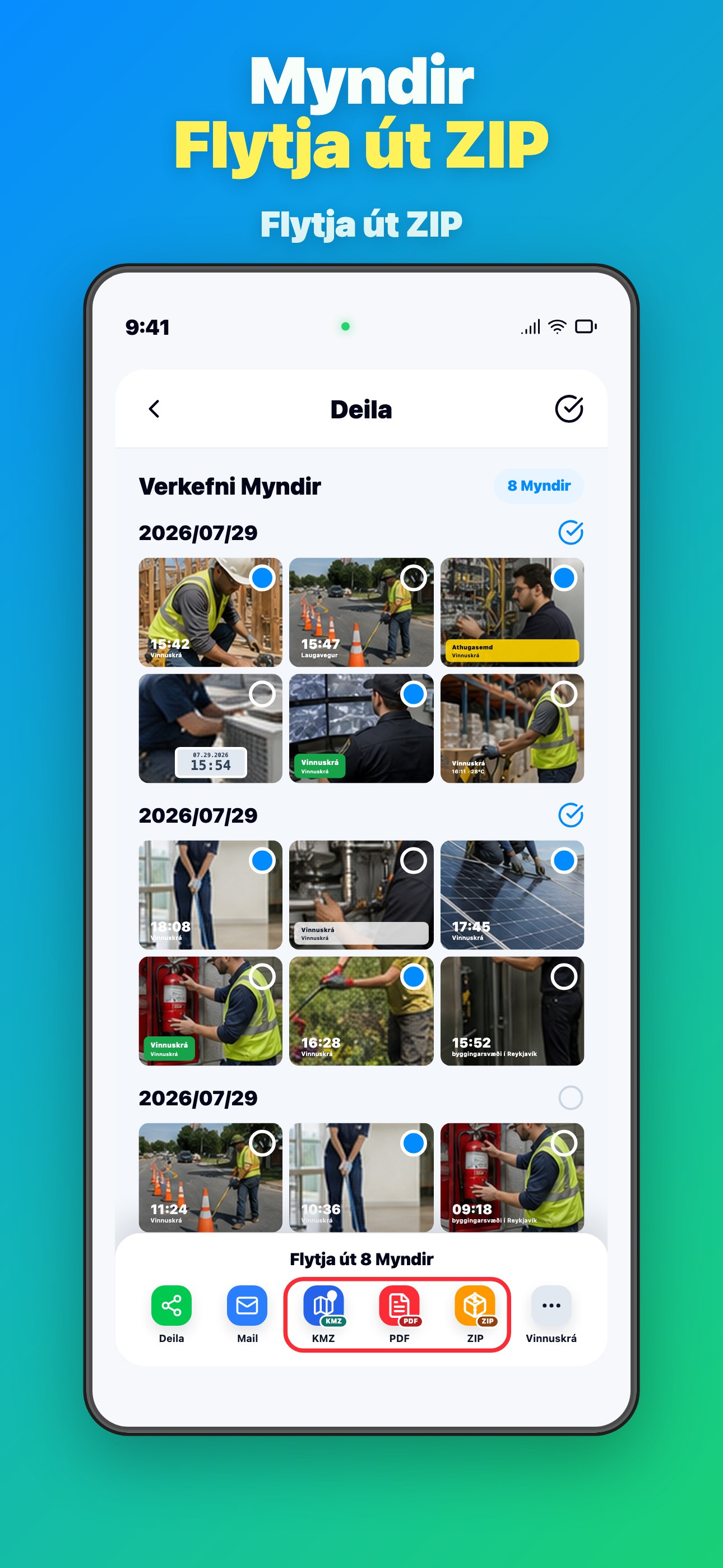 Select Photos Export ZIP in One Tap