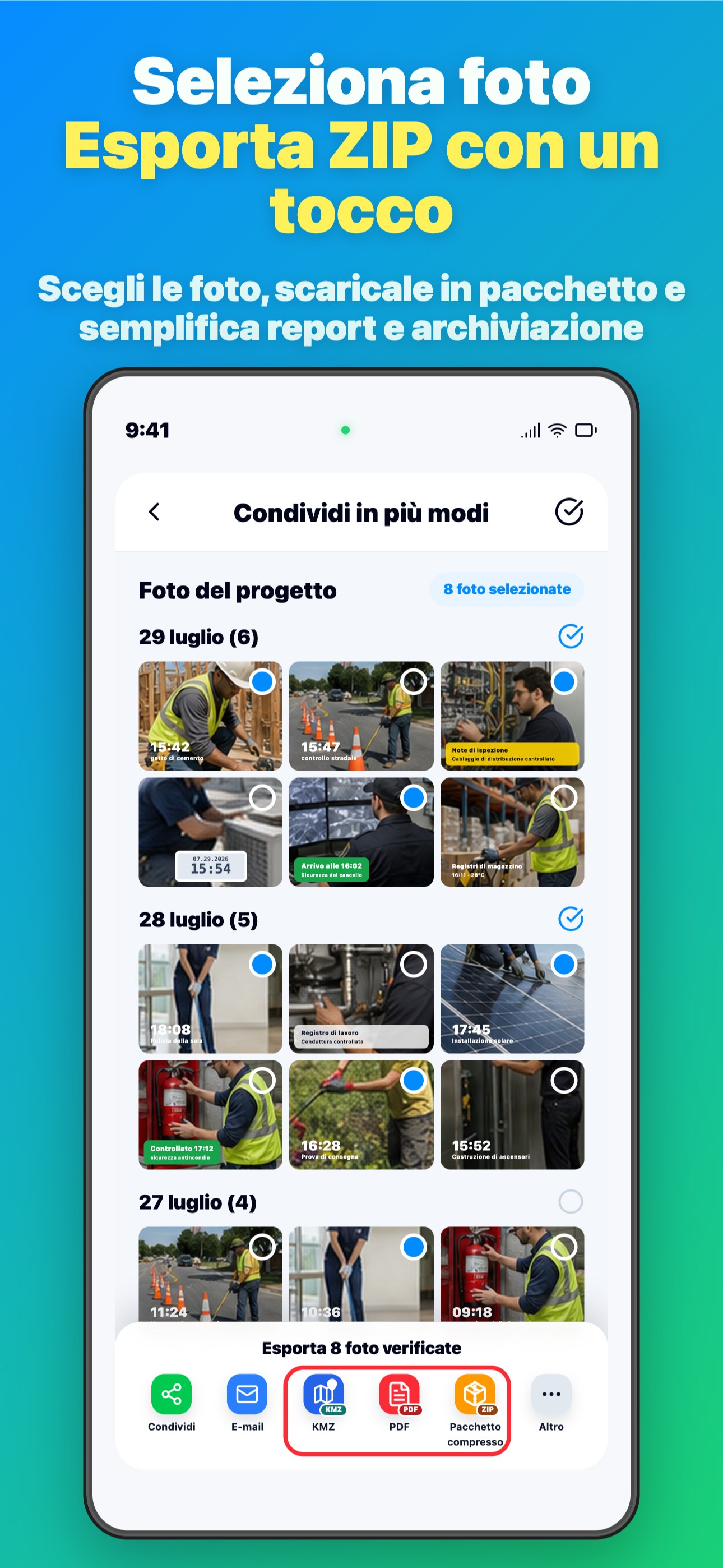 Seleziona foto Esporta ZIP con un tocco