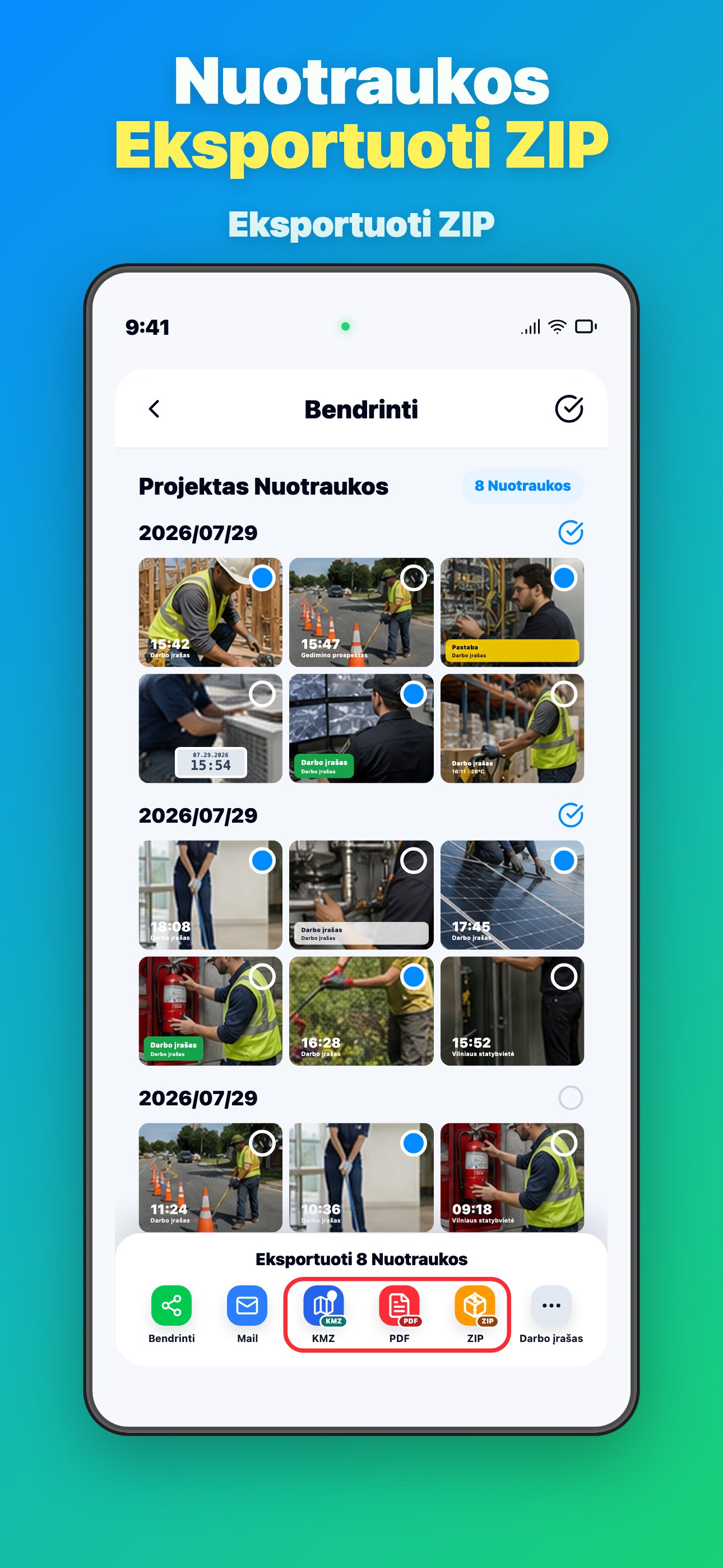 Select Photos Export ZIP in One Tap