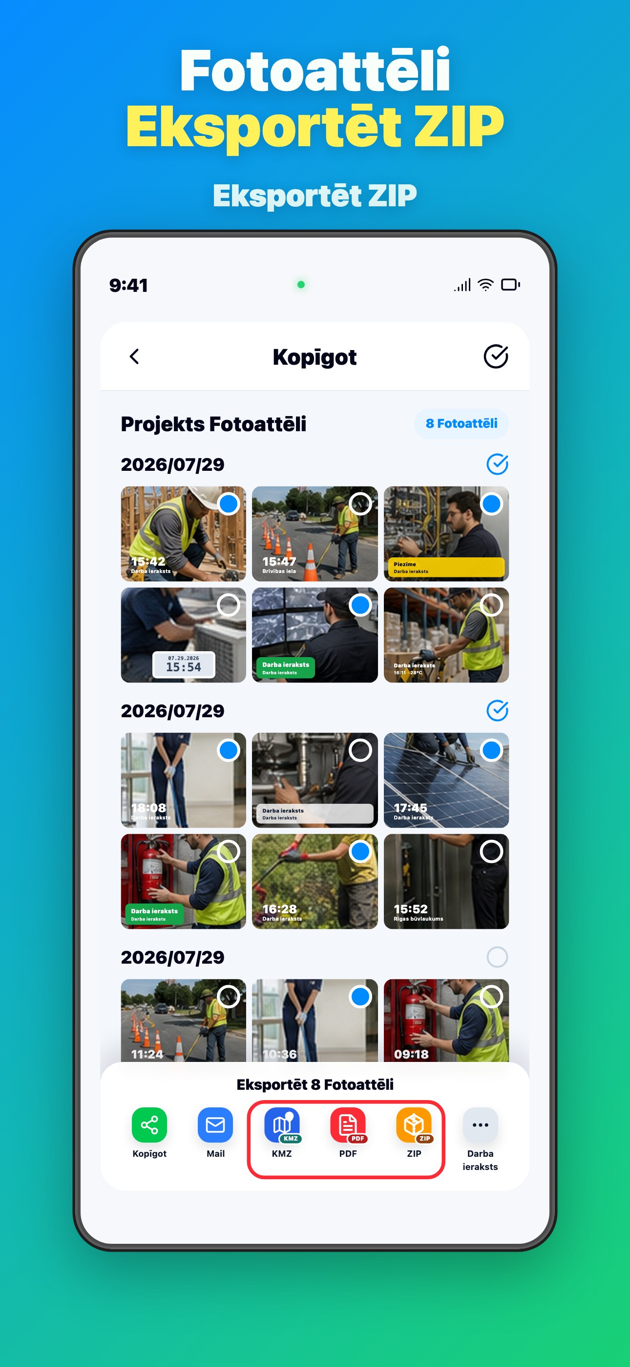 Select Photos Export ZIP in One Tap