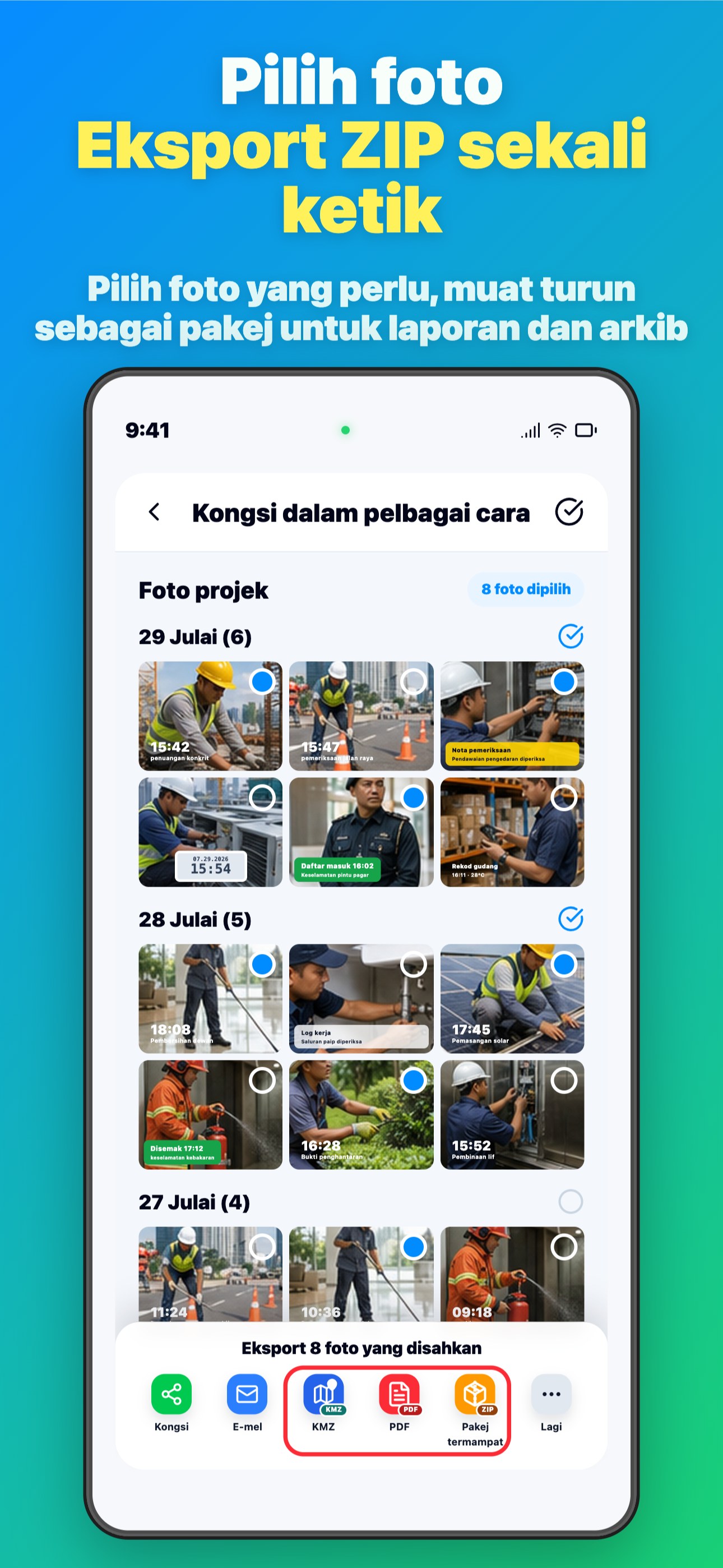 Pilih foto Eksport ZIP sekali ketik
