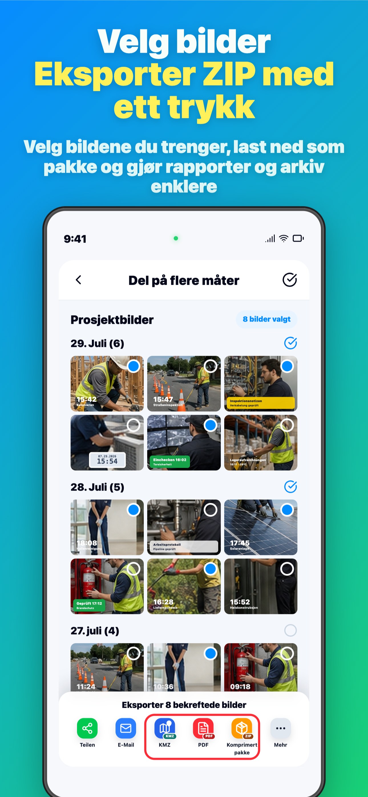 Velg bilder Eksporter ZIP med ett trykk