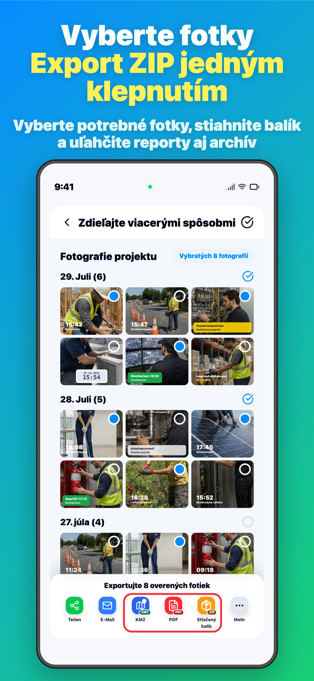Vyberte fotky Export ZIP jedným klepnutím