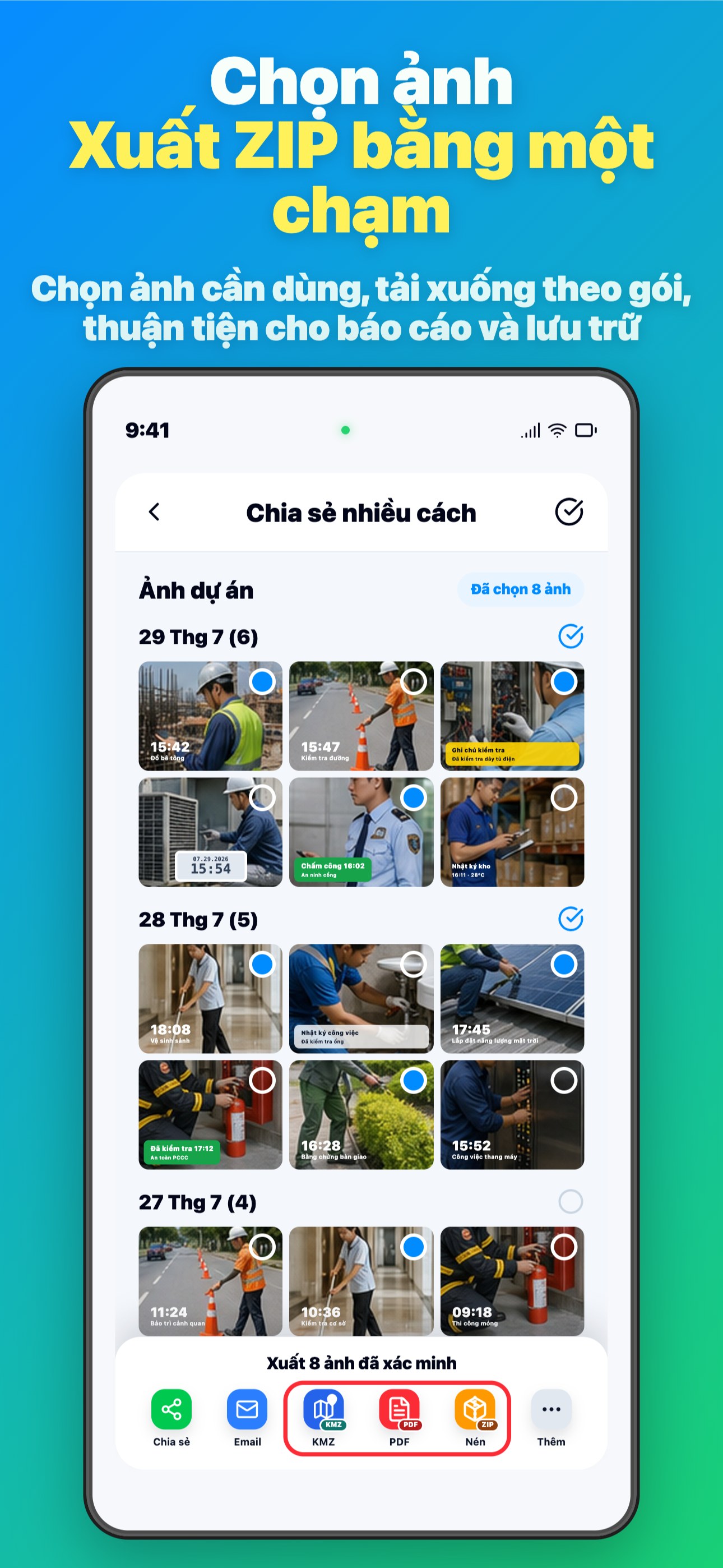 Chọn ảnh Xuất ZIP bằng một chạm