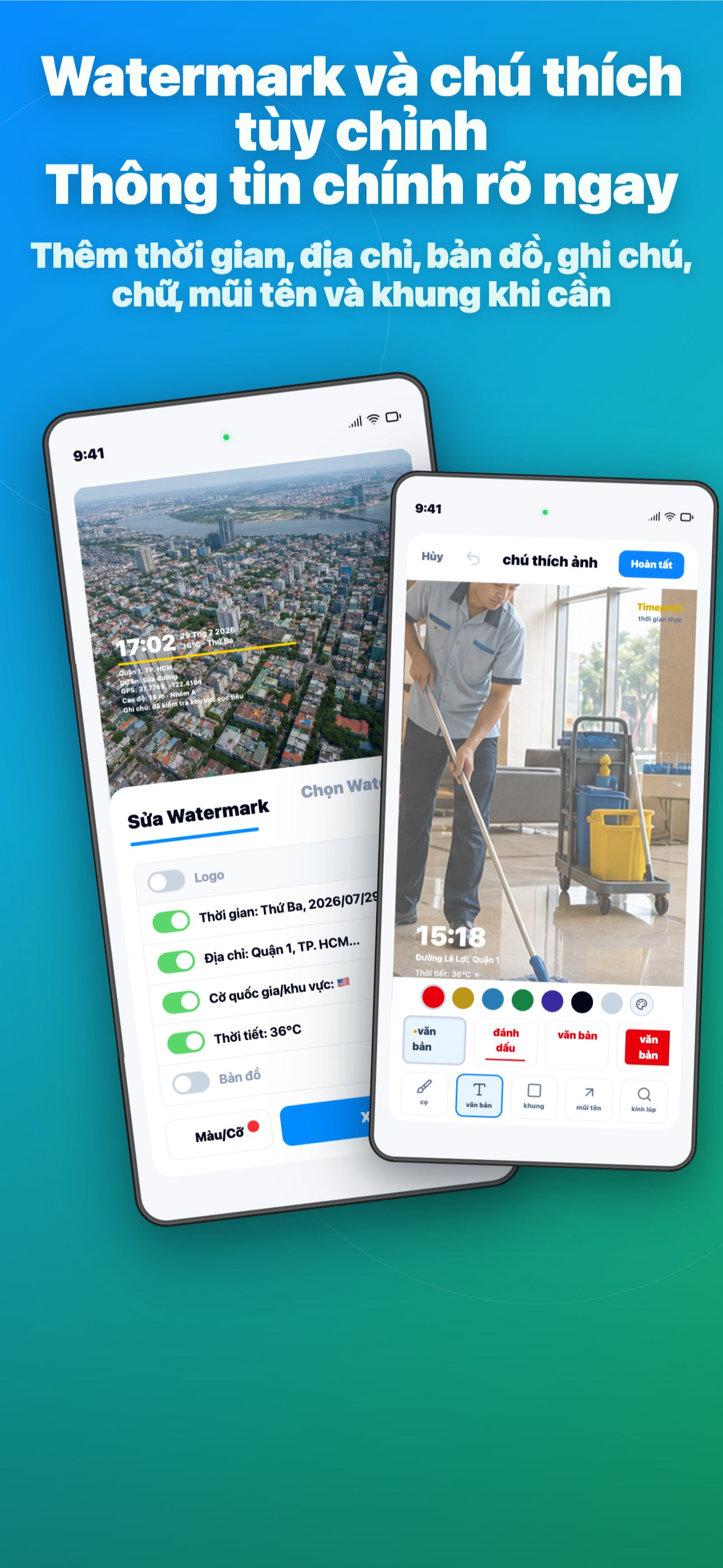 Watermark và chú thích tùy chỉnh Thông tin chính rõ ngay